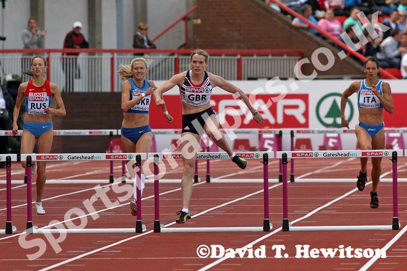 Eilidh Child (GB) wins the 400 metres hurdles at the European Athletics Team Championships.